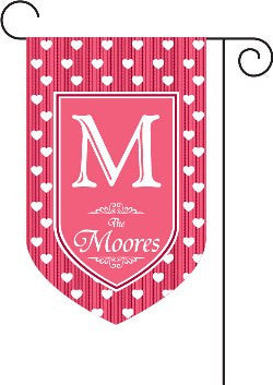 Monogrammed Polka Dot Hearts Garden Flag