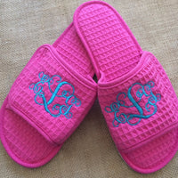 Monogrammed Hot Pink Waffle Slippers