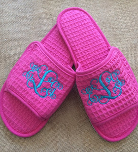 Monogrammed Hot Pink Waffle Slippers