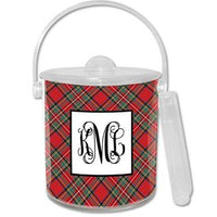 Plaid Red Monogrammed Lucite Ice Bucket