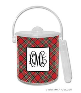 Plaid Red Monogrammed Lucite Ice Bucket