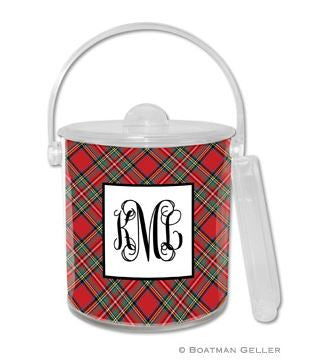 Plaid Red Monogrammed Lucite Ice Bucket