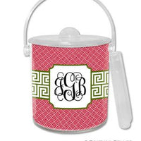 Greek Key Band Olive Monogrammed Lucite Ice Bucket