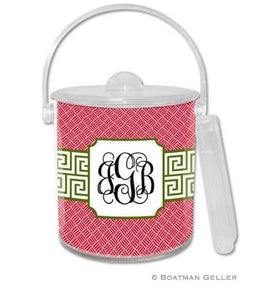 Greek Key Band Olive Monogrammed Lucite Ice Bucket