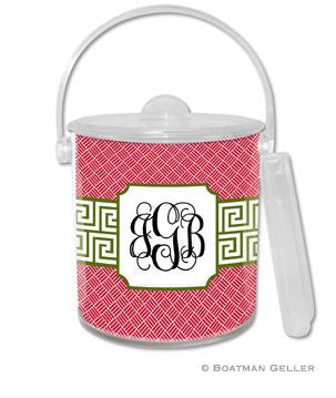 Greek Key Band Olive Monogrammed Lucite Ice Bucket