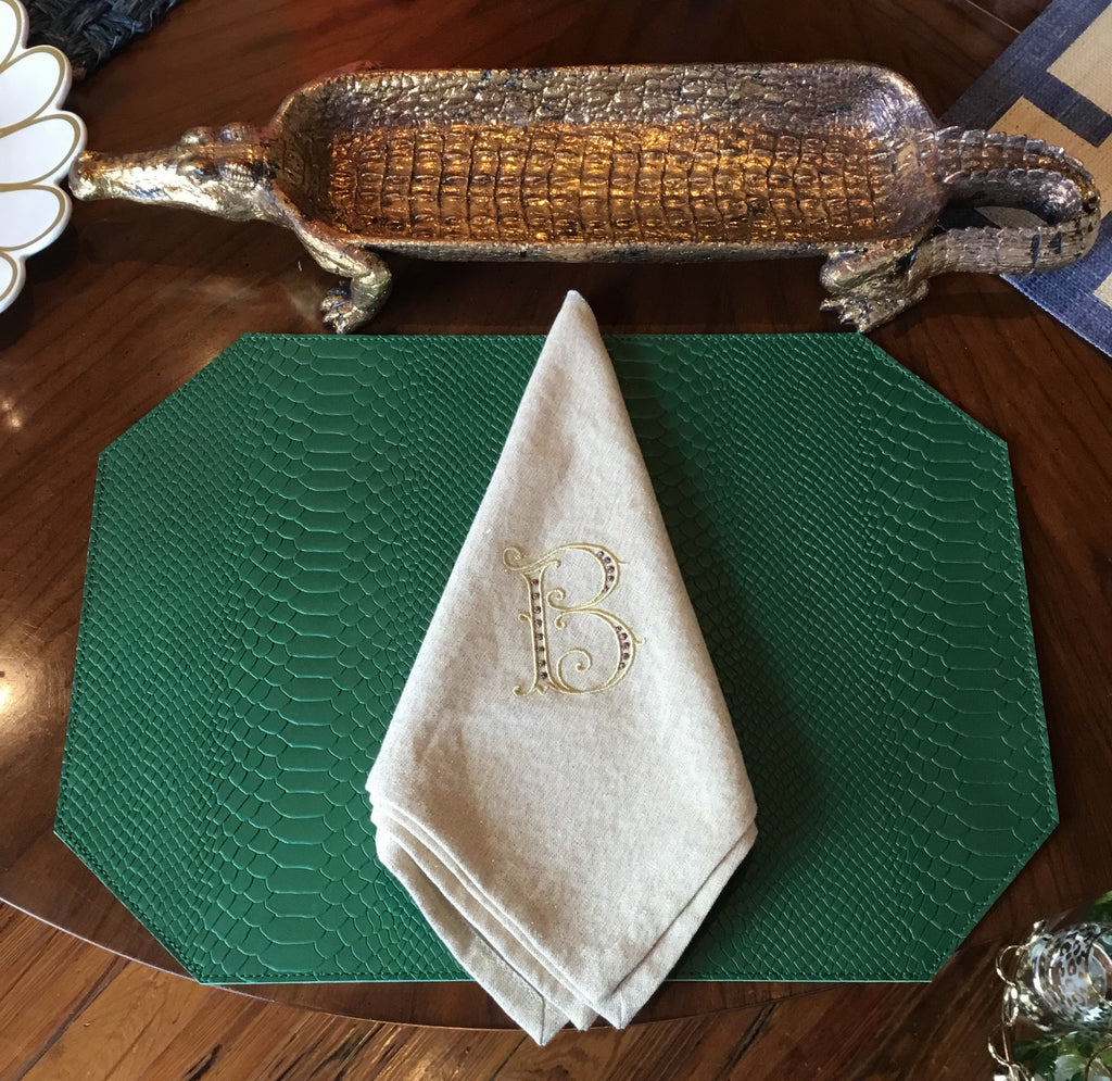 Kelly Green Leather Python Placemats | The Monogram Merchant