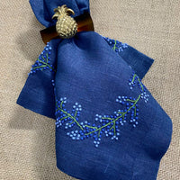Floral Branch Navy Embroidered Napkin