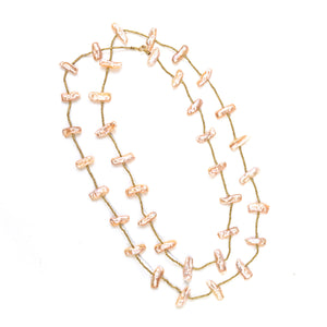 Biwa Pearls with Gold African Heishi Beads