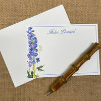 Monogrammed Delphinium Flat Notecards