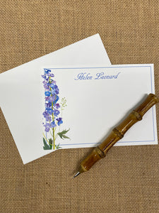 Monogrammed Delphinium Flat Notecards