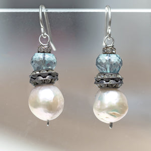 Blue Quartz with Rhinestone Pearl Earrings
