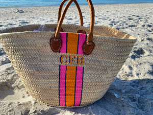 Handpainted Monogrammed Straw Beach Bag