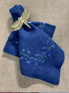 Floral Branch Navy Embroidered Napkin