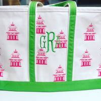 Pink Pagoda Green Strap Classic Tote