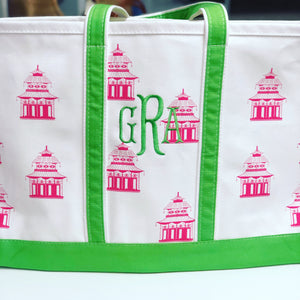 Pink Pagoda Green Strap Classic Tote