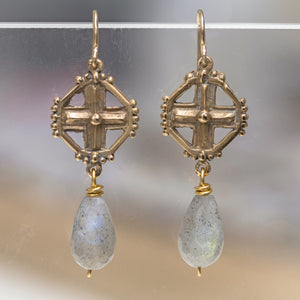 Enclosed Cross with Labradorite Earring