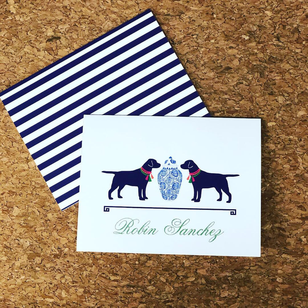 Ginger Jar + Dogs with Tassels Folded Notecards