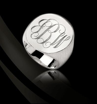 Monogrammed Sterling Silver Oval Boyfriend Ring