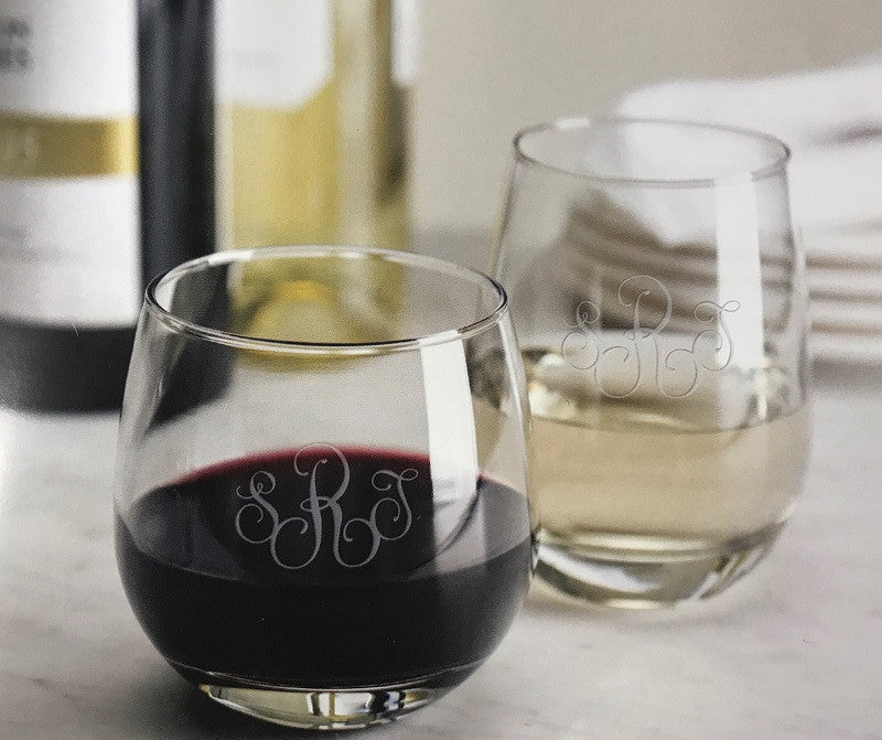 Monogrammed Sham Stemless Wine Glasses