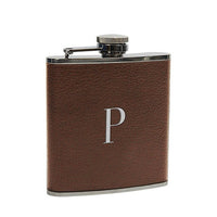 Chestnut Leather Wrapped Single Initial Flask