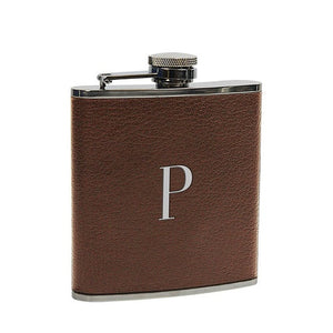 Chestnut Leather Wrapped Single Initial Flask