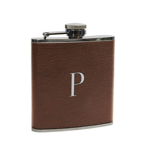 Chestnut Leather Wrapped Single Initial Flask