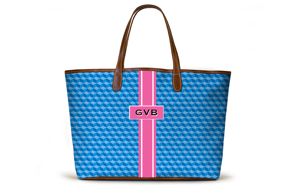 Monogrammed St Anne Tote - French Blue Geometric