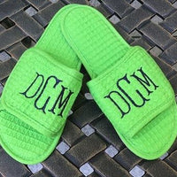 Monogrammed Lime Green Waffle Slippers