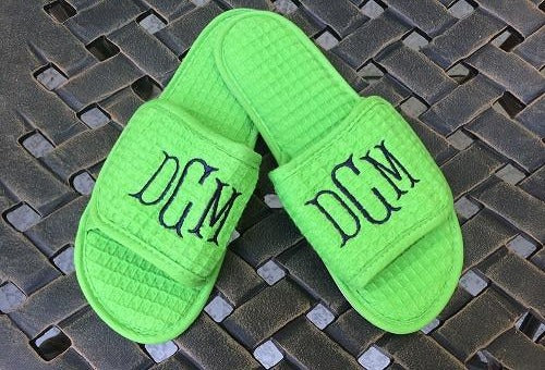 Monogrammed Lime Green Waffle Slippers