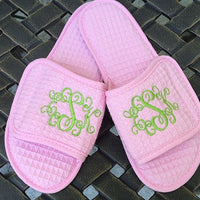 Monogrammed Light Pink Waffle Slippers