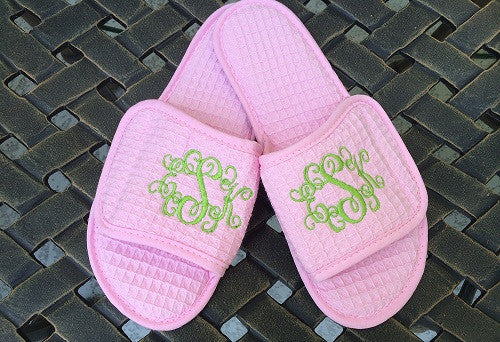 Monogrammed Light Pink Waffle Slippers