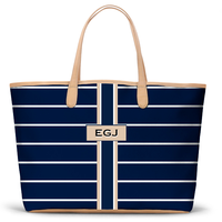 Monogrammed St Anne Tote - Navy French Stripe