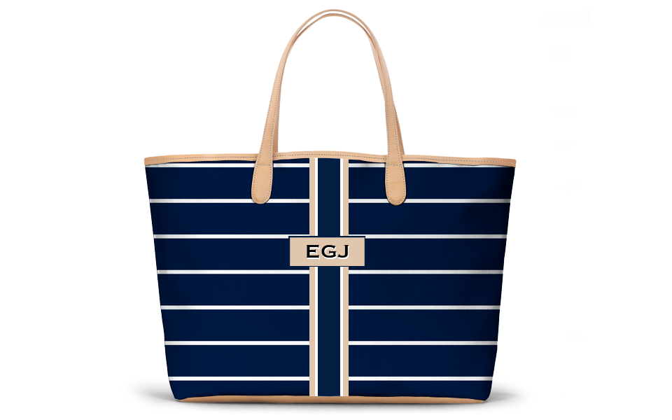 Monogrammed St Anne Tote - Navy French Stripe
