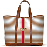 Monogrammed St Charles Yacht Tote- Sand Horizontal Stripe