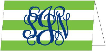 Beach Stripe Green Monogrammed Folded Enclosure Card