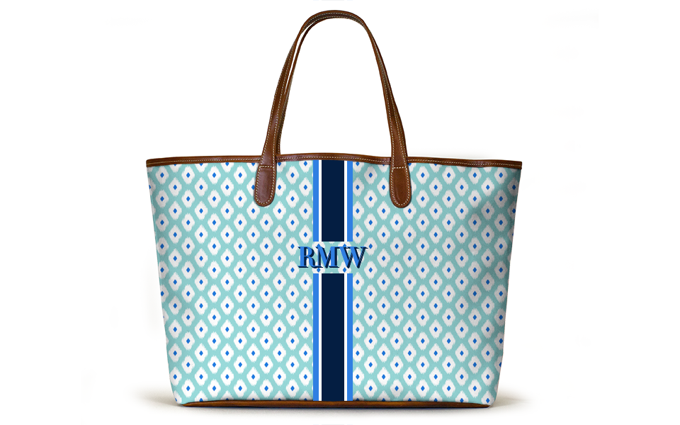 Monogrammed St Anne Tote - Spearmint Ikat