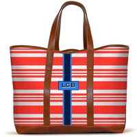 Monogrammed St Charles Yacht Tote- Coral Newport Stripe