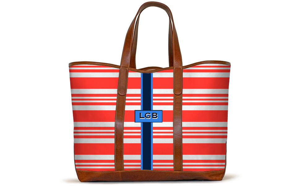 Monogrammed St Charles Yacht Tote- Coral Newport Stripe