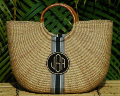 Monogrammed Large Half Moon Straw Basket