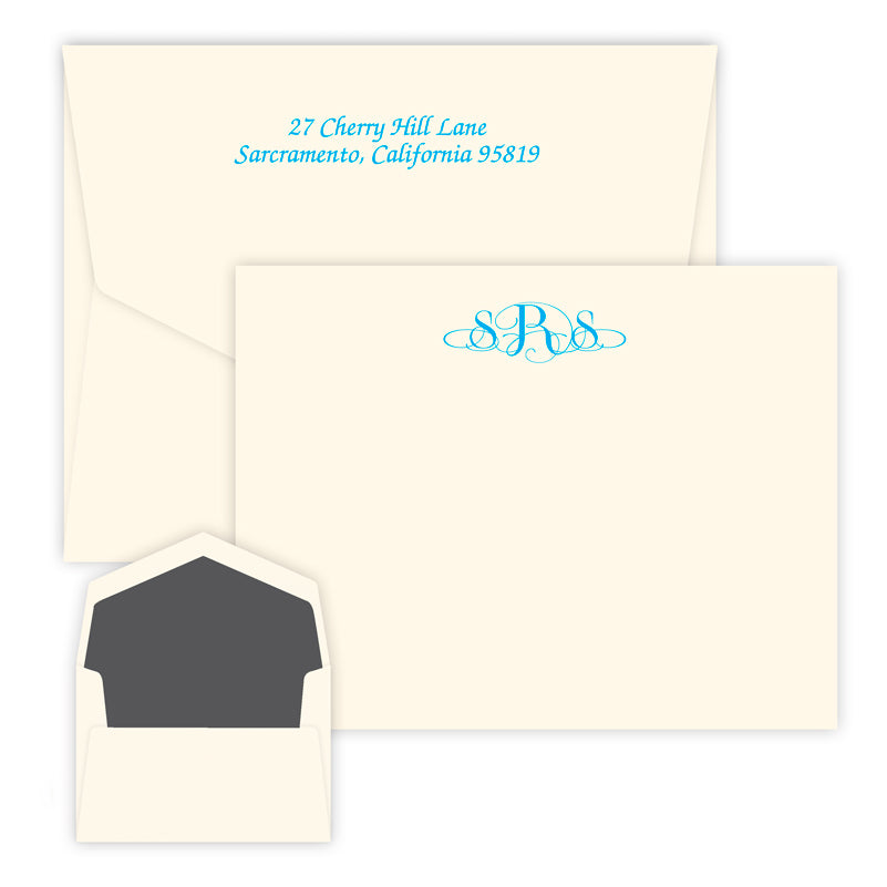 Roma Monogram Raised Ink Flat Correspondence Cards