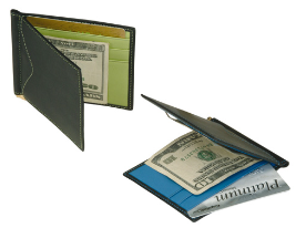 Monogrammed Men's Cash Clip Wallet with Outside Pocket Black