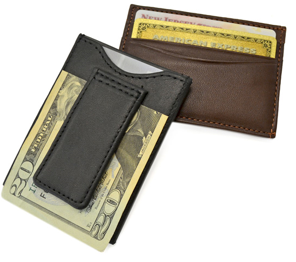 Monogrammed Leather Magnetic Money Clip Wallet