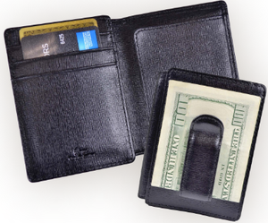 Monogrammed Saffiano Leather Money Clip ID Wallet
