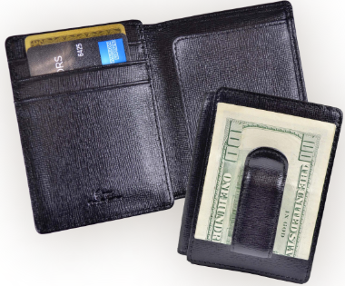 Monogrammed Saffiano Leather Money Clip ID Wallet
