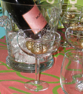 Monogrammed Pair Saucer Champagne Flutes