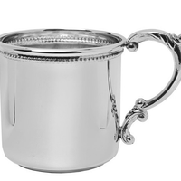 Scroll Handle Beaded Trim Sterling Silver Baby Cup