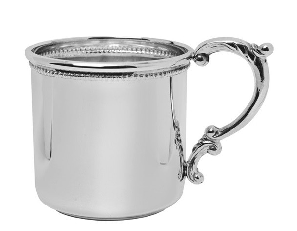 Scroll Handle Beaded Trim Sterling Silver Baby Cup