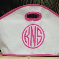 Monogrammed Fuchsia Trim Canvas GG Tote