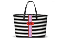 Monogrammed St Anne Diaper Bag - Black Horizontal Stripe
