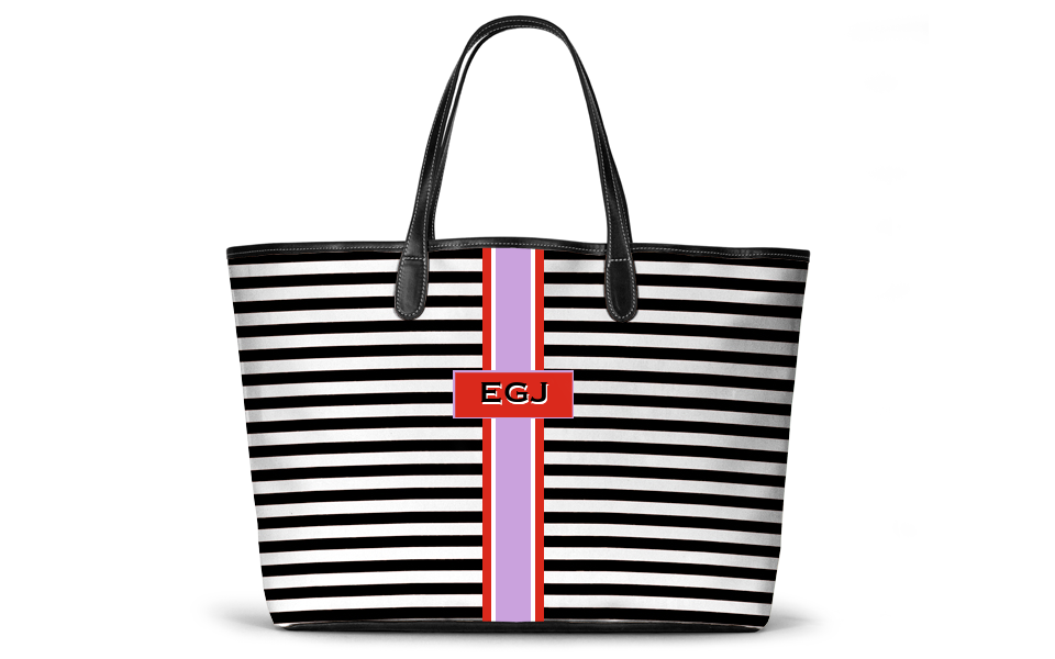 Monogrammed St Anne Diaper Bag - Black Horizontal Stripe